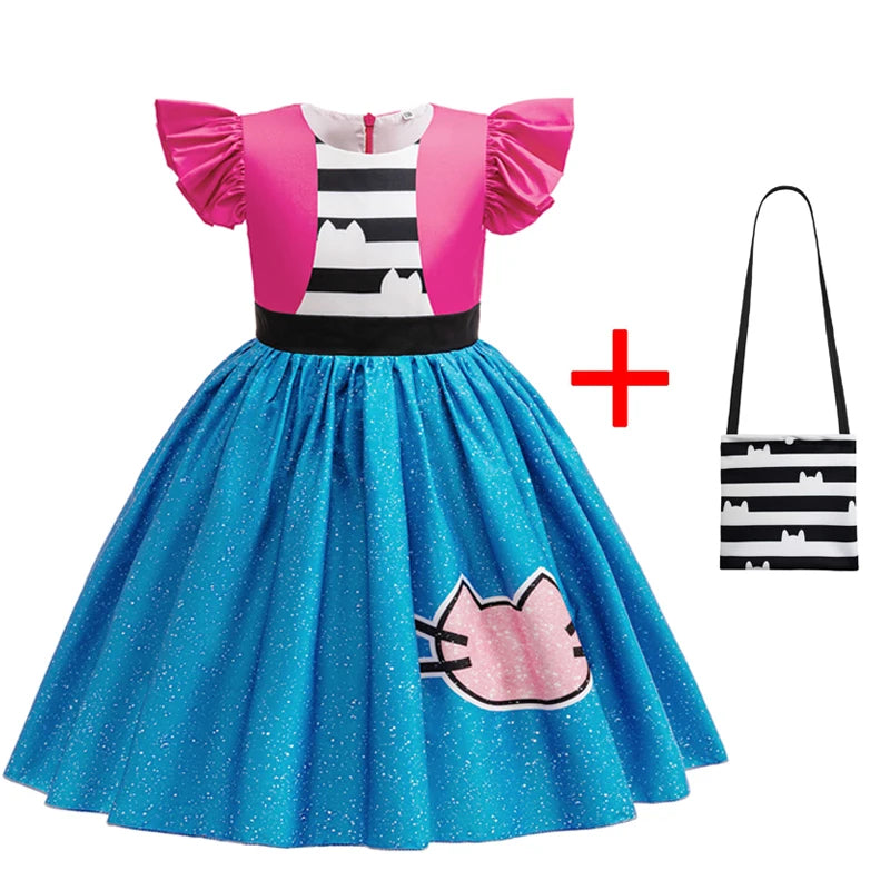 Gabby's Dollhouse Vêtements Filles Gabby Cat Robe Filles Robes décontractées mignonnes et bandeau Enfants Enfants Robe de princesse à manches volantes