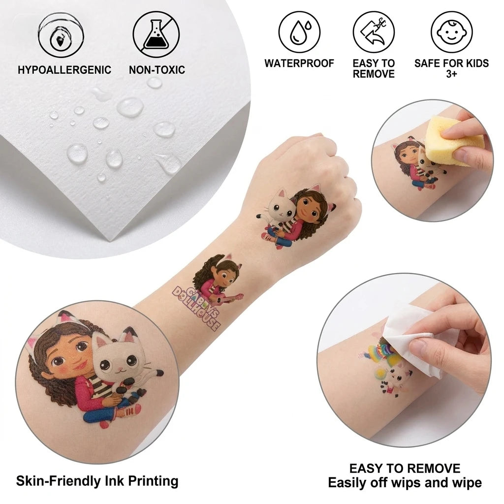 Autocollants temporaires de dessin animé Gabby's Dollhouse, 20 pièces, autocollants mignons pour l'art corporel, jouets de fête Cosplay pour enfants, cadeaux d'anniversaire