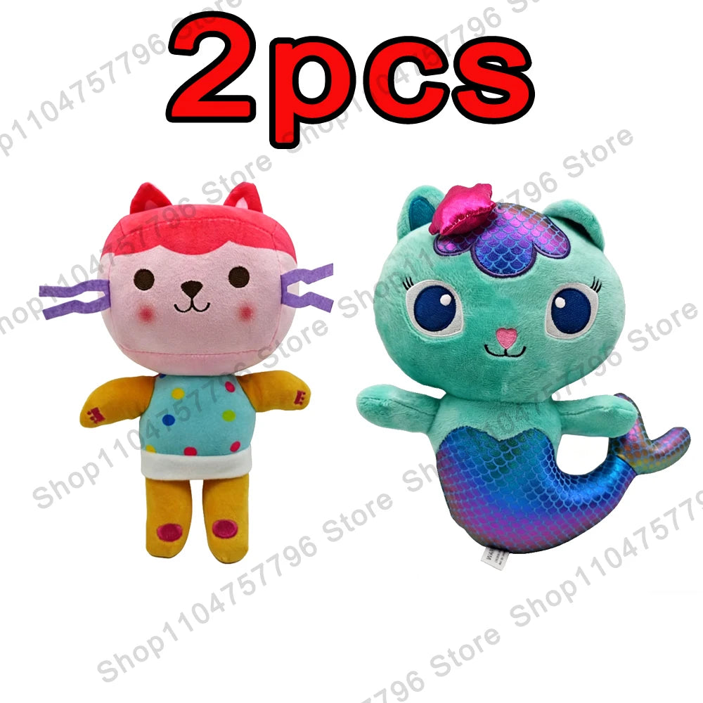 8 pièces Nouveaux porte-clés en peluche Maison de poupée Gabby, animaux en peluche Mercat, chat souriant, chat de voiture, chat câlin, cadeau d'anniversaire pour fille Gaby