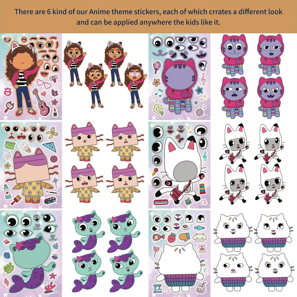 Autocollants de dessin animé Gabby Cat Dolls, décoration de fête d'anniversaire, autocollant DIY, bagages, guitare, graffiti imperméable, baby shower, jouets pour enfants*