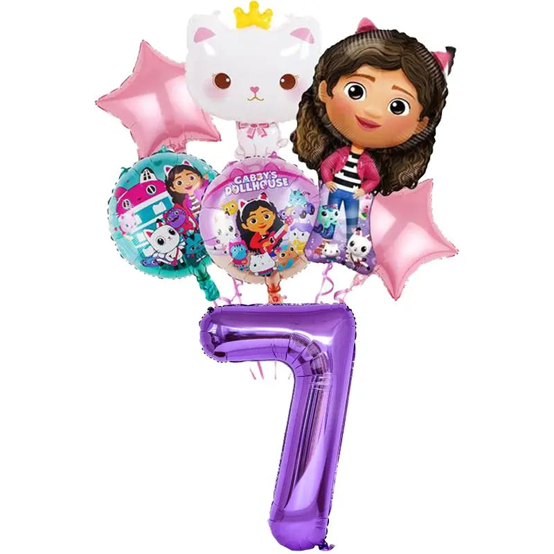 Décoration d'anniversaire Gabby, thème Gabby Dollhouse, vaisselle, assiette, tasse, serviette, nappe, ballon, bannière, toile de fond, fournitures pour fête d'enfants