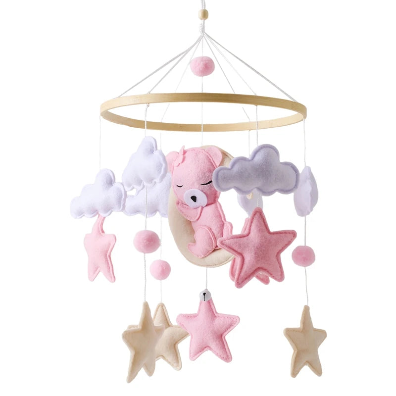 Mobile Musical en Bois pour Lit Bébé – Animaux Marins en Feutre, Hochet Suspendu Montessori