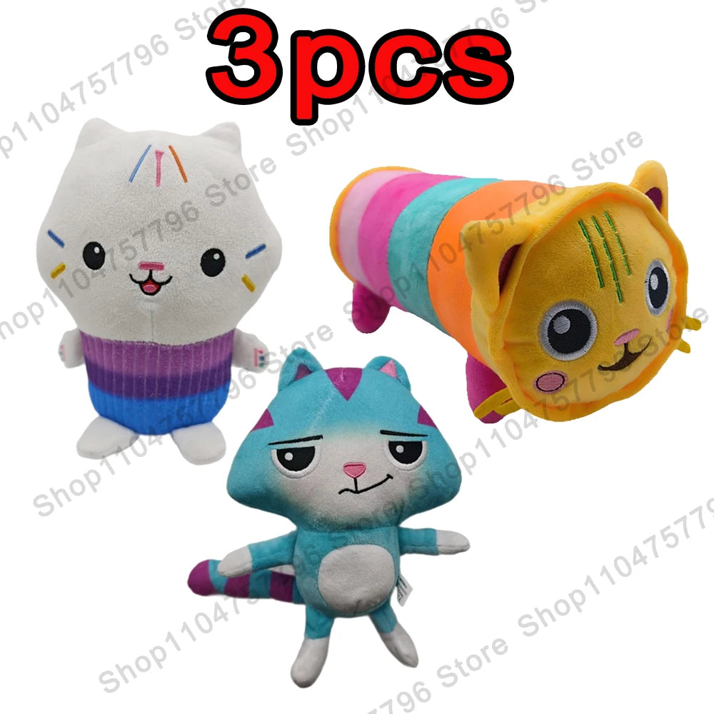 8 pièces Nouveaux porte-clés en peluche Maison de poupée Gabby, animaux en peluche Mercat, chat souriant, chat de voiture, chat câlin, cadeau d'anniversaire pour fille Gaby
