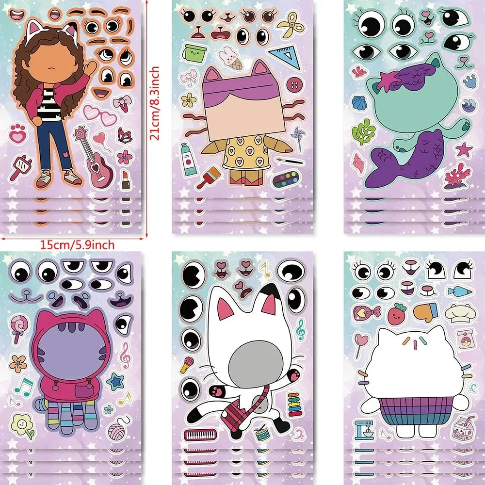 Autocollants de dessin animé Gabby Cat Dolls, décoration de fête d'anniversaire, autocollant DIY, bagages, guitare, graffiti imperméable, baby shower, jouets pour enfants*