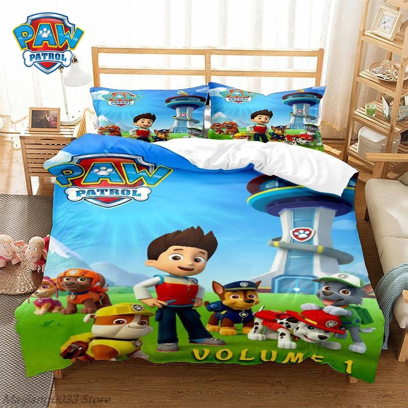 Ensemble de housse de couette Paw Patrol Cute Puppy, housse de couette de dessin animé avec taie d'oreiller, literie douce, décoration de chambre à coucher, cadeau pour enfants