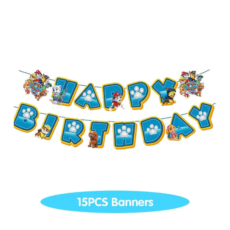 Ensemble de fournitures de fête d'anniversaire Paw Patrol, ballons, toile de fond, assiettes, gobelets, décorations de gâteaux, autocollants Paw Patrol, bannière, cadeaux de fête