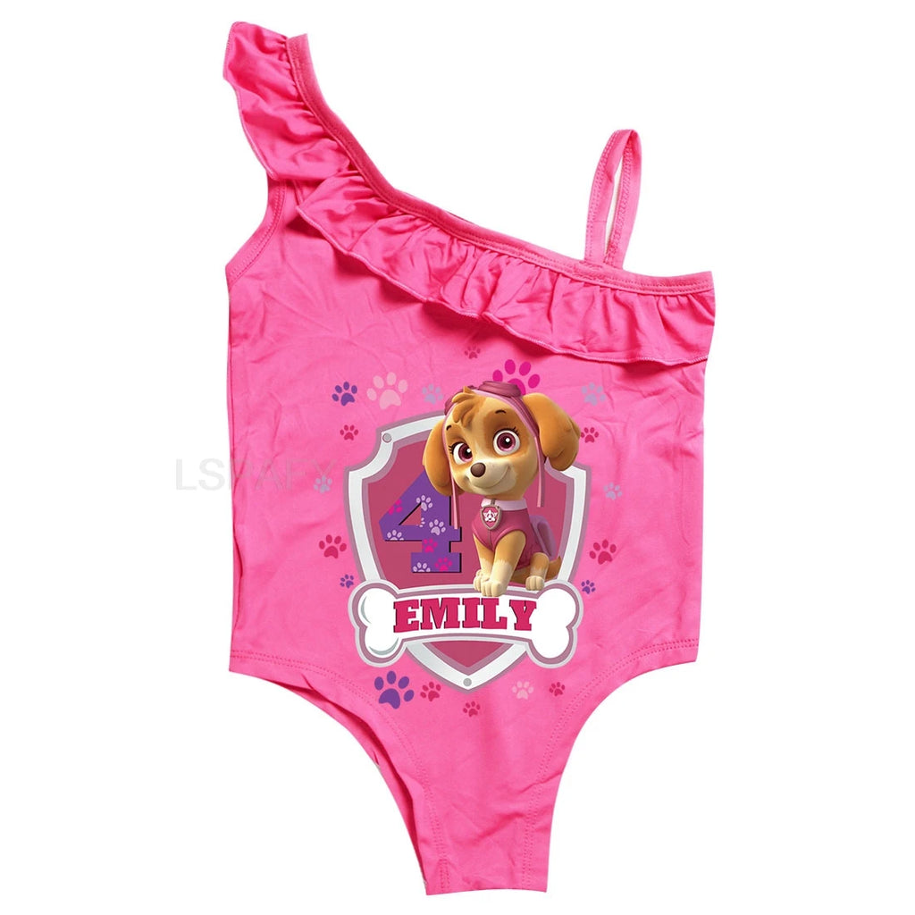Maillot de bain une pièce PAW PATROL coupe ajustée, motif dessin animé, polyvalent, imprimé lettres, en soie glacée respirante, grande taille, pour la plage