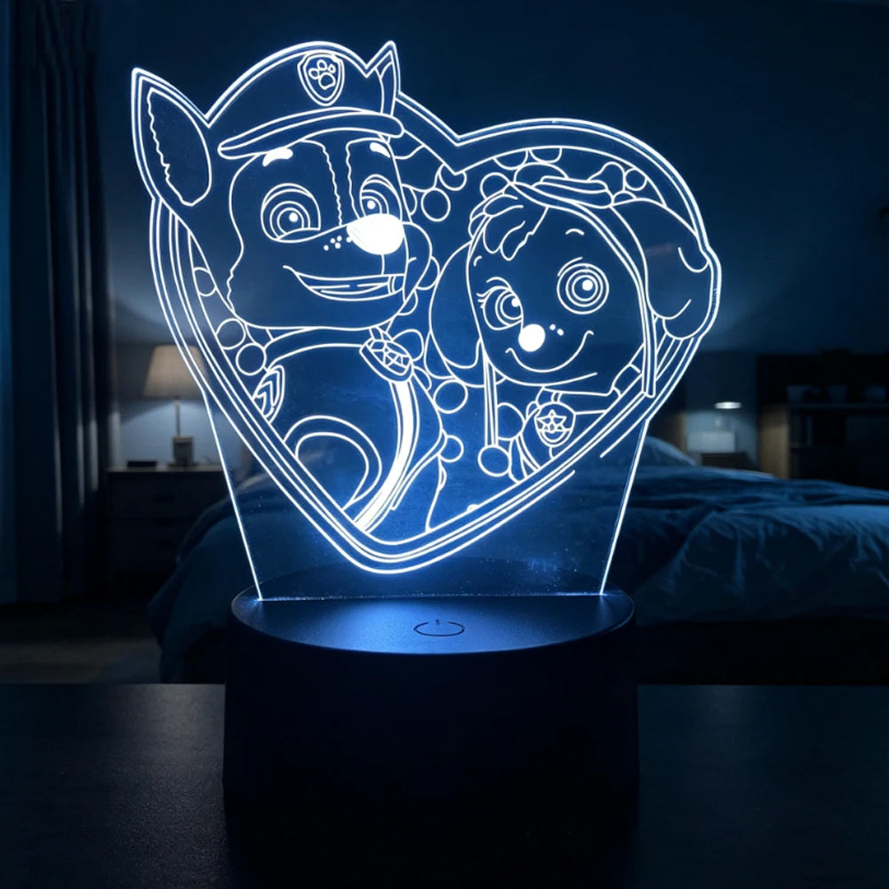 Veilleuse 3D Dog Patrol à télécommande tactile, 7 couleurs, dégradé automatique, veilleuse LED, décoration de la maison, cadeau de Noël pour enfants