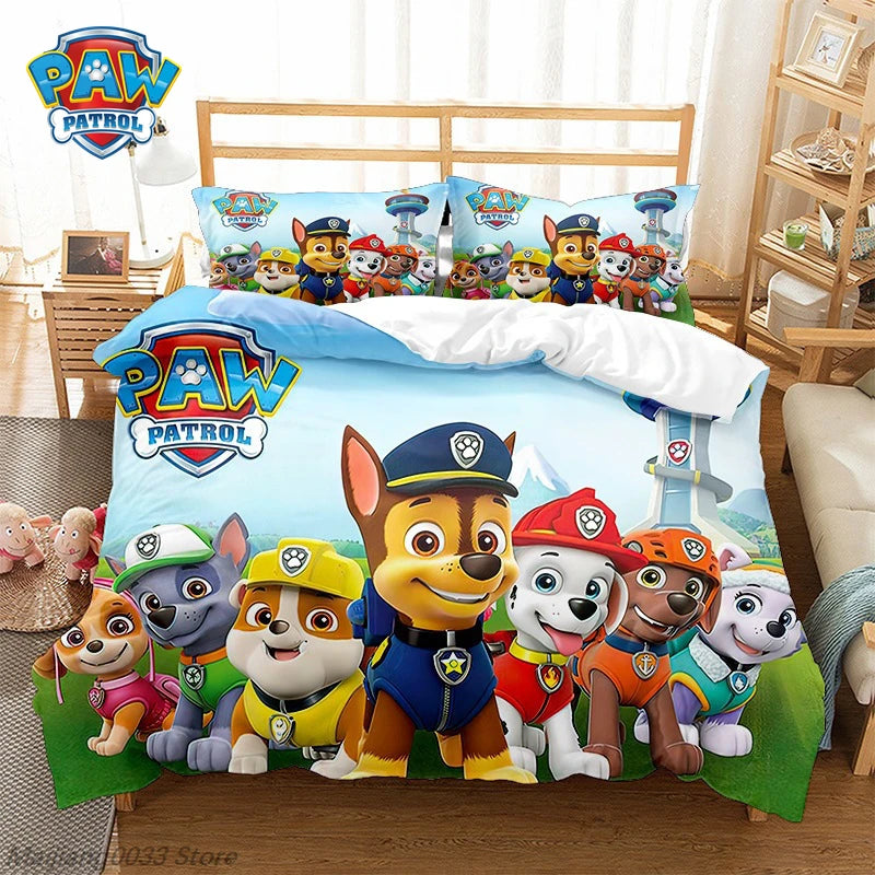 Ensemble de housse de couette Paw Patrol Cute Puppy, housse de couette de dessin animé avec taie d'oreiller, literie douce, décoration de chambre à coucher, cadeau pour enfants
