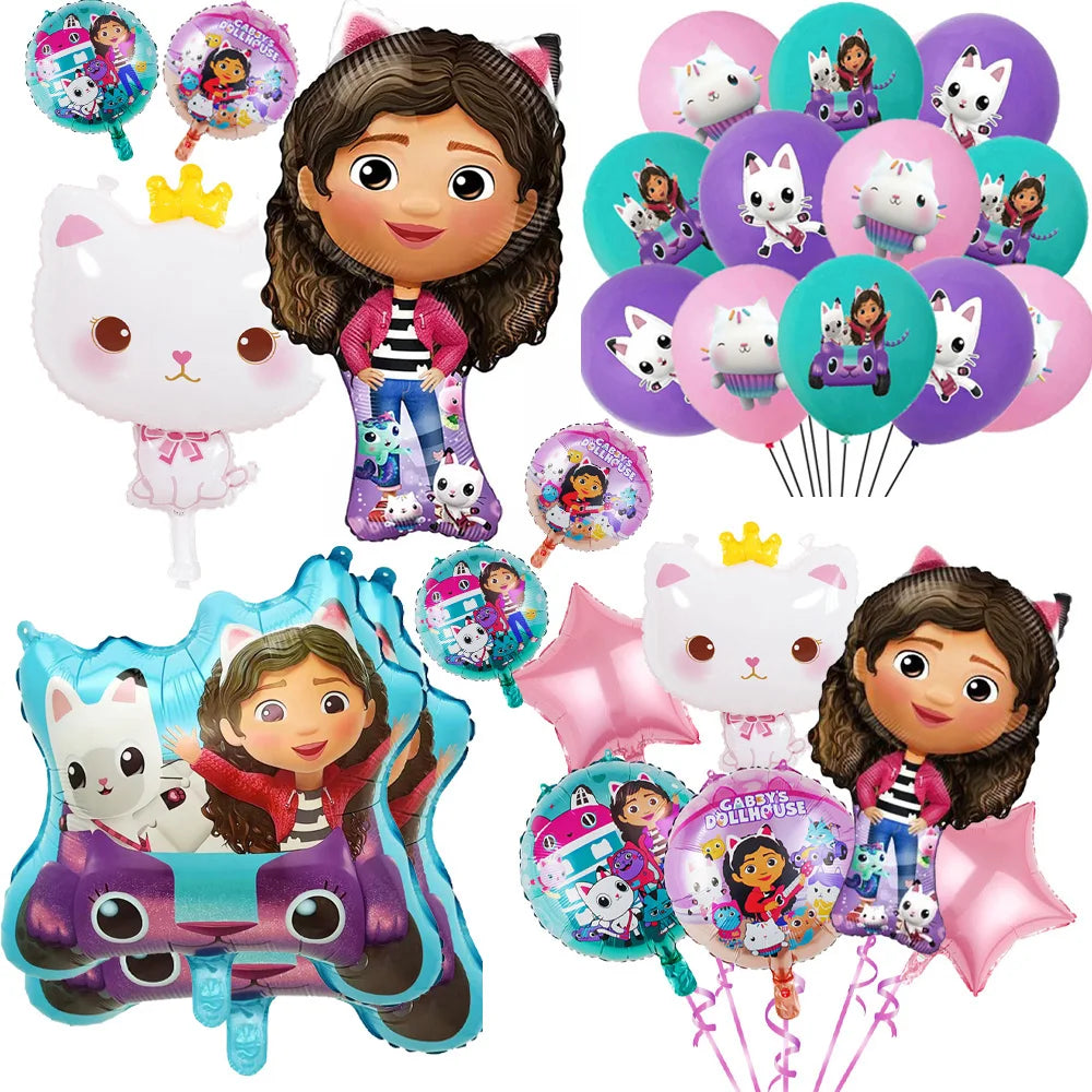 Ensemble de ballons numérotés Gabby Dollhouse Cats, décoration de fête d'anniversaire pour enfants, ballons en latex et aluminium, cadeau jouet pour fille Gabby's Doll