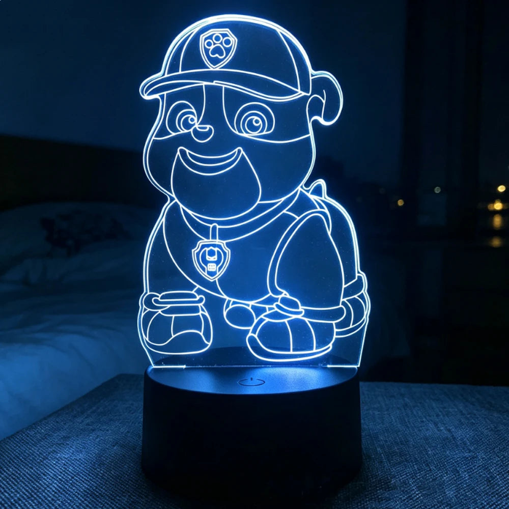 Veilleuse 3D Dog Patrol à télécommande tactile, 7 couleurs, dégradé automatique, veilleuse LED, décoration de la maison, cadeau de Noël pour enfants