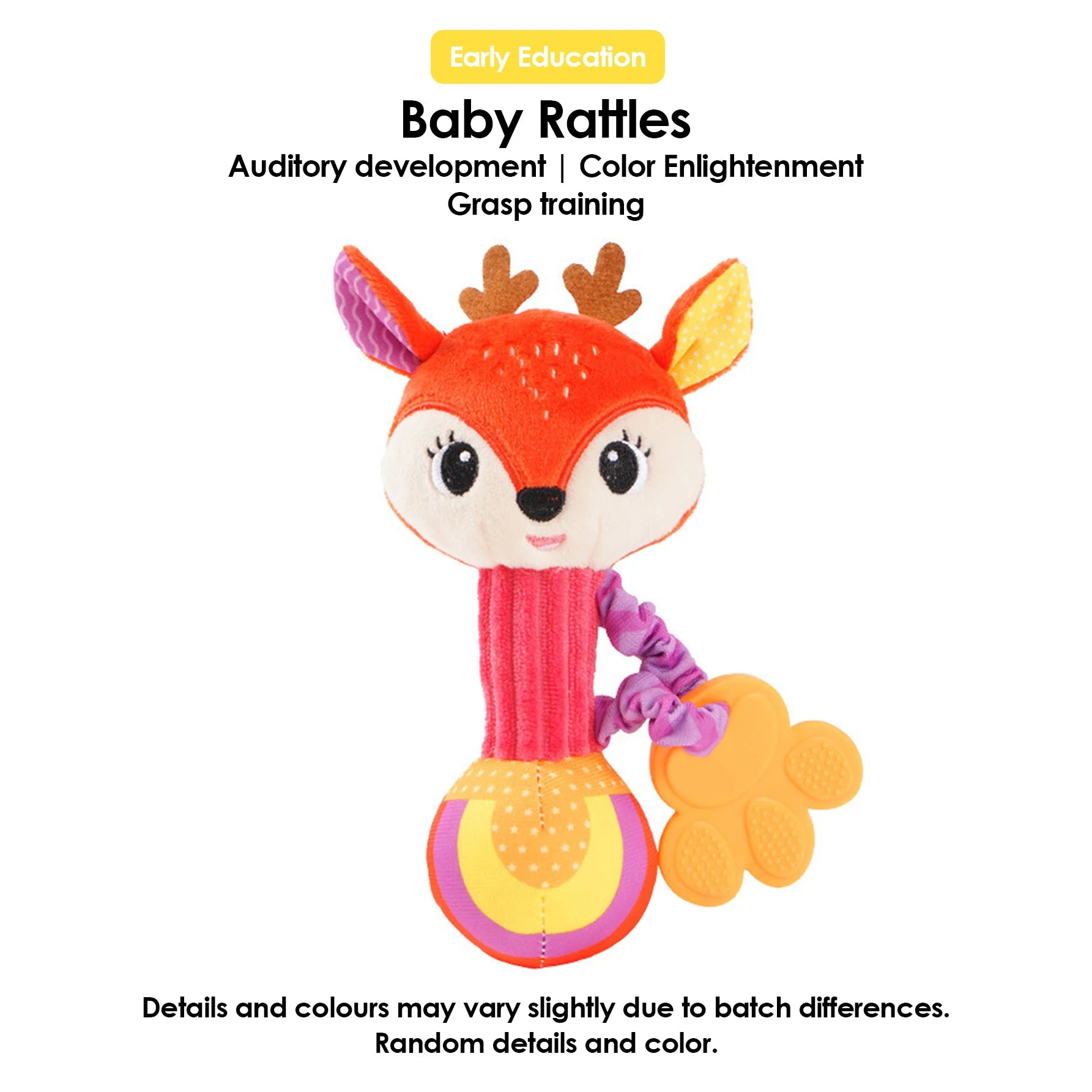 Hochets pour bébé, Animal en peluche doux, poignée à main, jouHochet Peluche Bébé Animal – Jouet Sensoriel à Poignée pour Nouveau-Né de 0 à 24 Mois