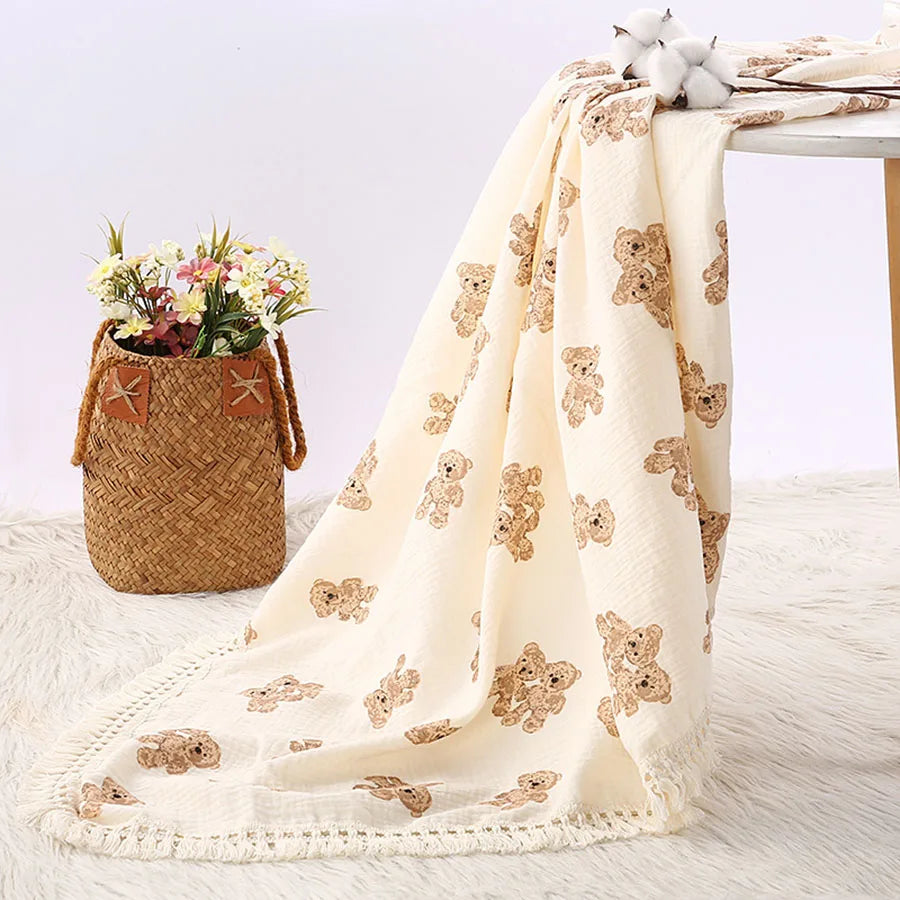 Couverture carrée en mousseline d'ours mignon pour bébé, couverturMobile Musical pour Lit Bébé avec Projecteur Rotatif – Veilleuse, Berceuses et Hochet d'Éveil 0 à 12 Mois