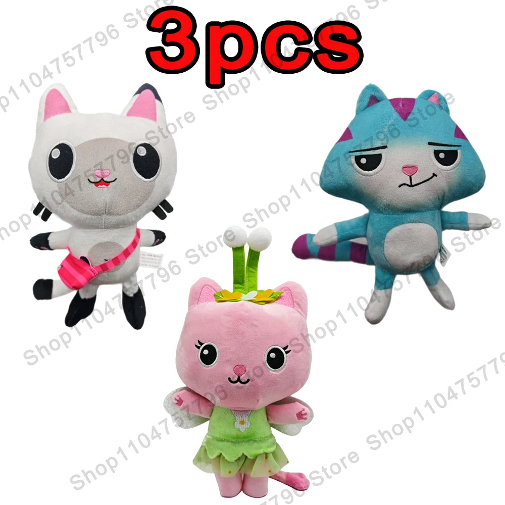 8 pièces Nouveaux porte-clés en peluche Maison de poupée Gabby, animaux en peluche Mercat, chat souriant, chat de voiture, chat câlin, cadeau d'anniversaire pour fille Gaby