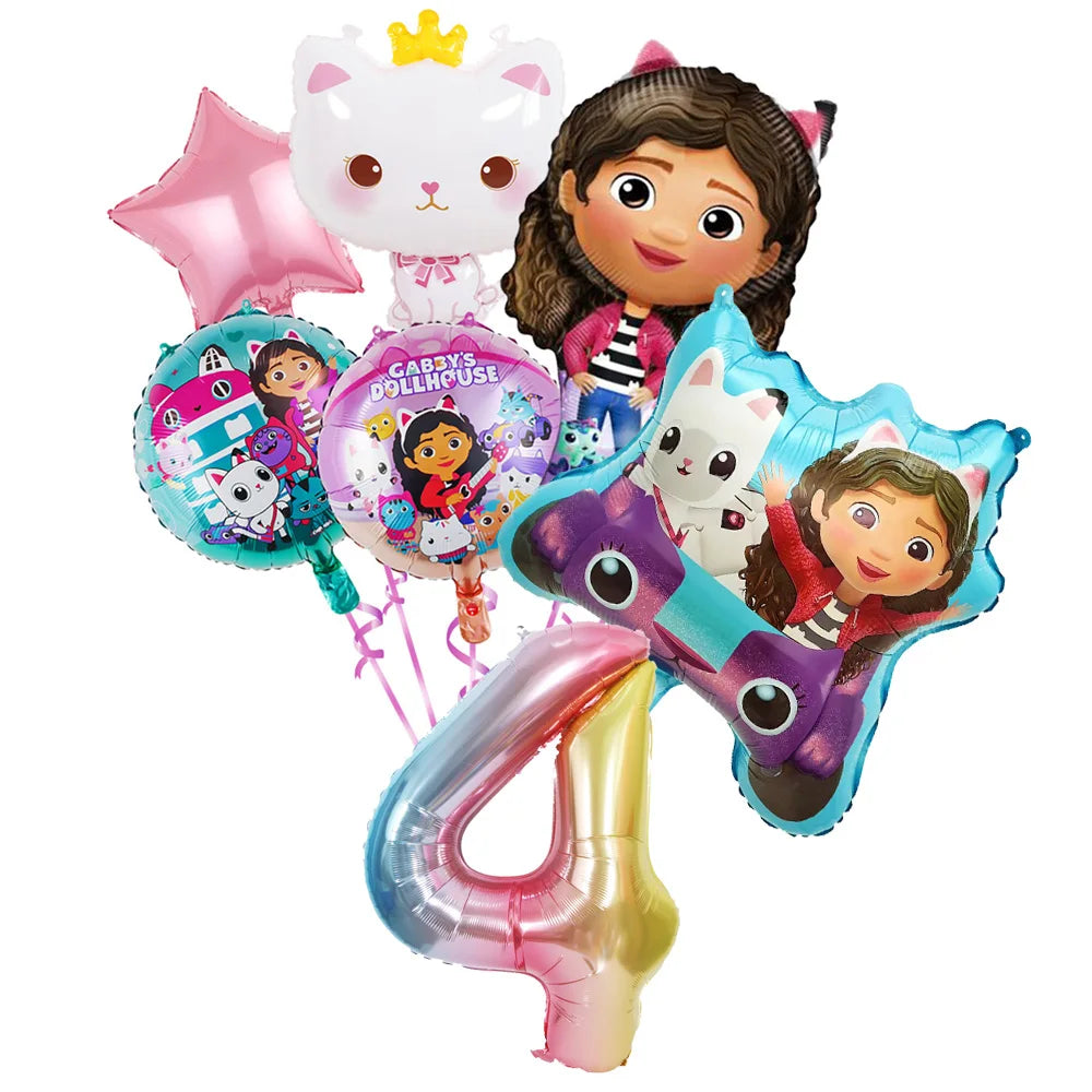 Ensemble de ballons numérotés Gabby Dollhouse Cats, décoration de fête d'anniversaire pour enfants, ballons en latex et aluminium, cadeau jouet pour fille Gabby's Doll