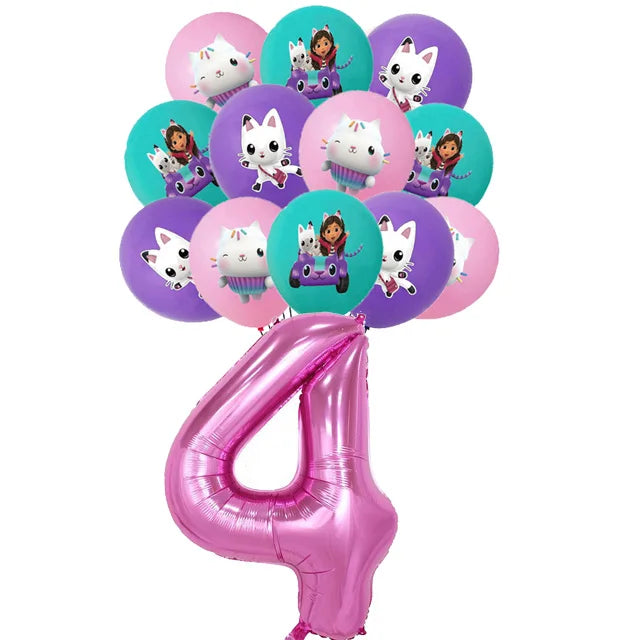 Ensemble de ballons numérotés Gabby Dollhouse Cats, décoration de fête d'anniversaire pour enfants, ballons en latex et aluminium, cadeau jouet pour fille Gabby's Doll