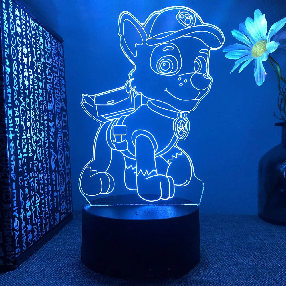 Veilleuse 3D Dog Patrol à télécommande tactile, 7 couleurs, dégradé automatique, veilleuse LED, décoration de la maison, cadeau de Noël pour enfants