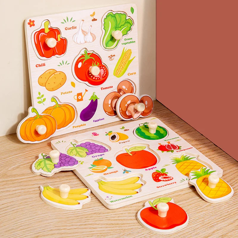 Puzzles en bois Montessori pour bébé, jouets dePuzzle Montessori en Bois pour Bébé – Animaux, Fruits et Véhicules – Jouet Éducatif d’Éveil dès 2 Ans