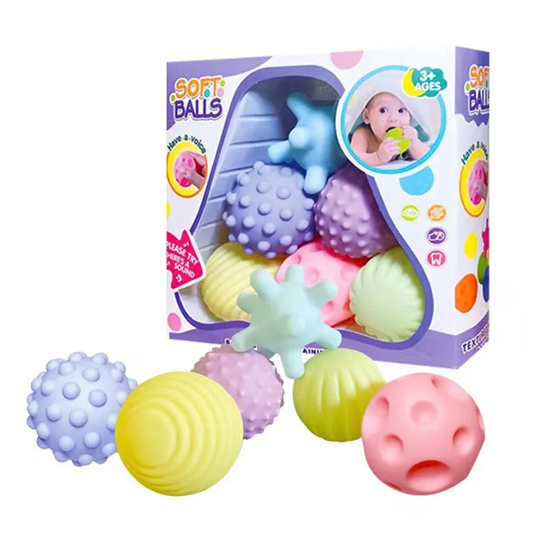 Lot de 6 Balles Sensorielles Bébé en Silicone – Jouets d’Éveil Tactiles Montessori pour Nourrissons