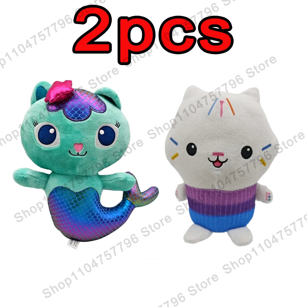 8 pièces Nouveaux porte-clés en peluche Maison de poupée Gabby, animaux en peluche Mercat, chat souriant, chat de voiture, chat câlin, cadeau d'anniversaire pour fille Gaby