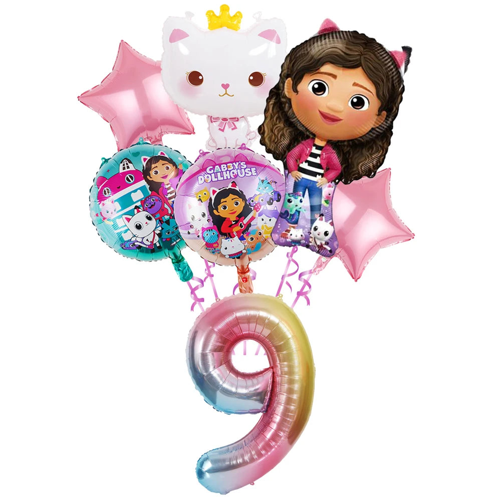 Ensemble de ballons numérotés Gabby Dollhouse Cats, décoration de fête d'anniversaire pour enfants, ballons en latex et aluminium, cadeau jouet pour fille Gabby's Doll