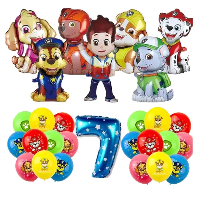 Ensemble de fournitures de fête d'anniversaire Paw Patrol, ballons, toile de fond, assiettes, gobelets, décorations de gâteaux, autocollants Paw Patrol, bannière, cadeaux de fête