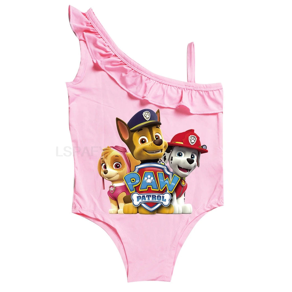 Maillot de bain une pièce PAW PATROL coupe ajustée, motif dessin animé, polyvalent, imprimé lettres, en soie glacée respirante, grande taille, pour la plage
