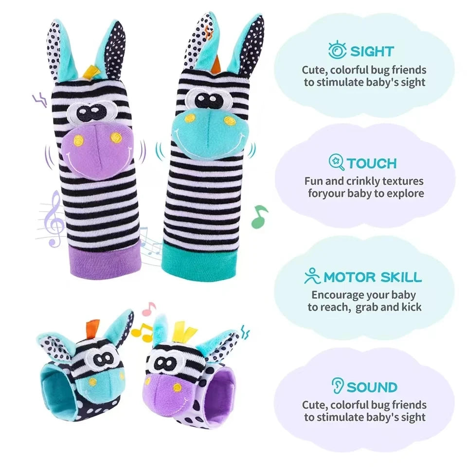 Chaussettes hochet au poignet pour bébé, jouet d'apprentissage pour fille et garçon, dévChaussettes Hochet Bébé avec Bracelet de Poignet – Jouet Sensoriel d’Éveil Montessori 0 à 12 Mois
