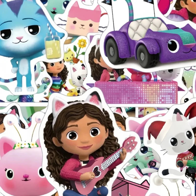 Autocollants de décoration de maison de poupée Gabby, 10 pièces/30 pièces/50 pièces, dessin animé, fournitures de fête d'anniversaire, cadeaux pour enfants garçons et filles, DIY bricolage