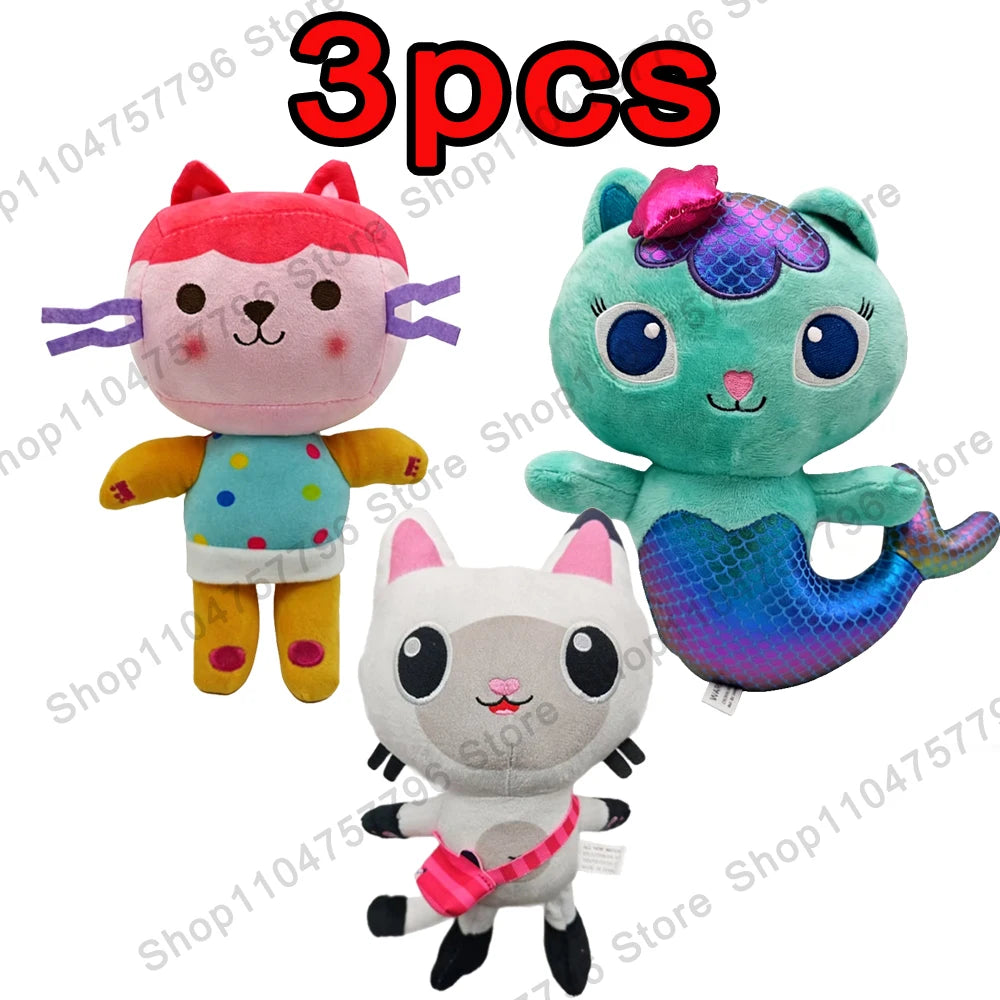 8 pièces Nouveaux porte-clés en peluche Maison de poupée Gabby, animaux en peluche Mercat, chat souriant, chat de voiture, chat câlin, cadeau d'anniversaire pour fille Gaby