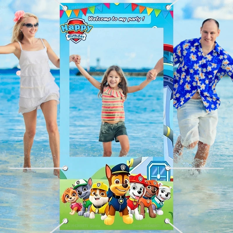 Cadre de photomaton Pat'Patrouille mignon pour enfants, accessoires de fond de studio photo pour anniversaire, baby shower, décoration murale