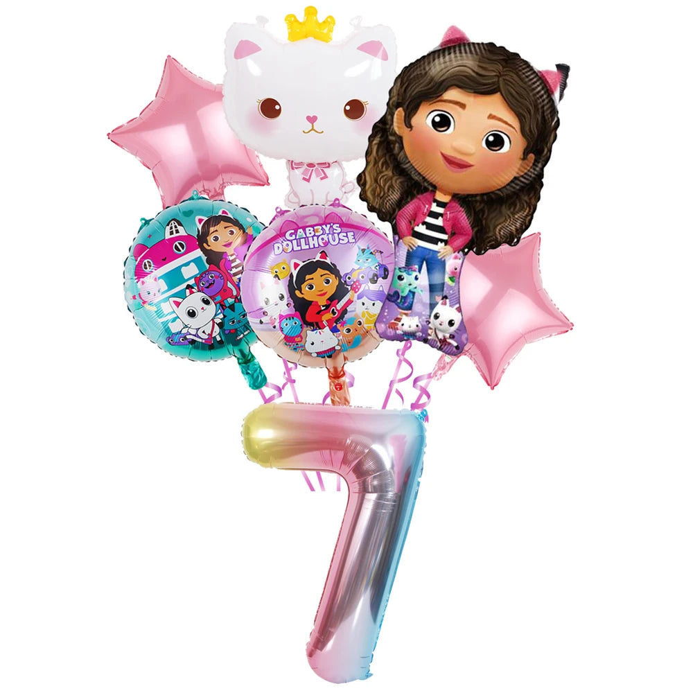 Ensemble de ballons numérotés Gabby Dollhouse Cats, décoration de fête d'anniversaire pour enfants, ballons en latex et aluminium, cadeau jouet pour fille Gabby's Doll