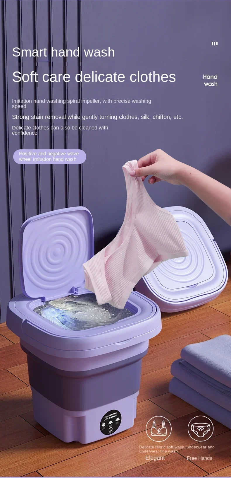 Petite Machine à laver pliable Portable 8l, avec sèche-linge rotatif, pour chaussettes, sous-vêtements, culottes, Mini Machine à laver domestique