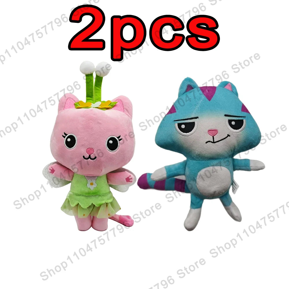 8 pièces Nouveaux porte-clés en peluche Maison de poupée Gabby, animaux en peluche Mercat, chat souriant, chat de voiture, chat câlin, cadeau d'anniversaire pour fille Gaby