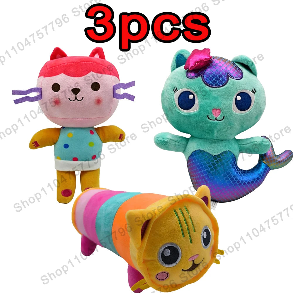 8 pièces Nouveaux porte-clés en peluche Maison de poupée Gabby, animaux en peluche Mercat, chat souriant, chat de voiture, chat câlin, cadeau d'anniversaire pour fille Gaby
