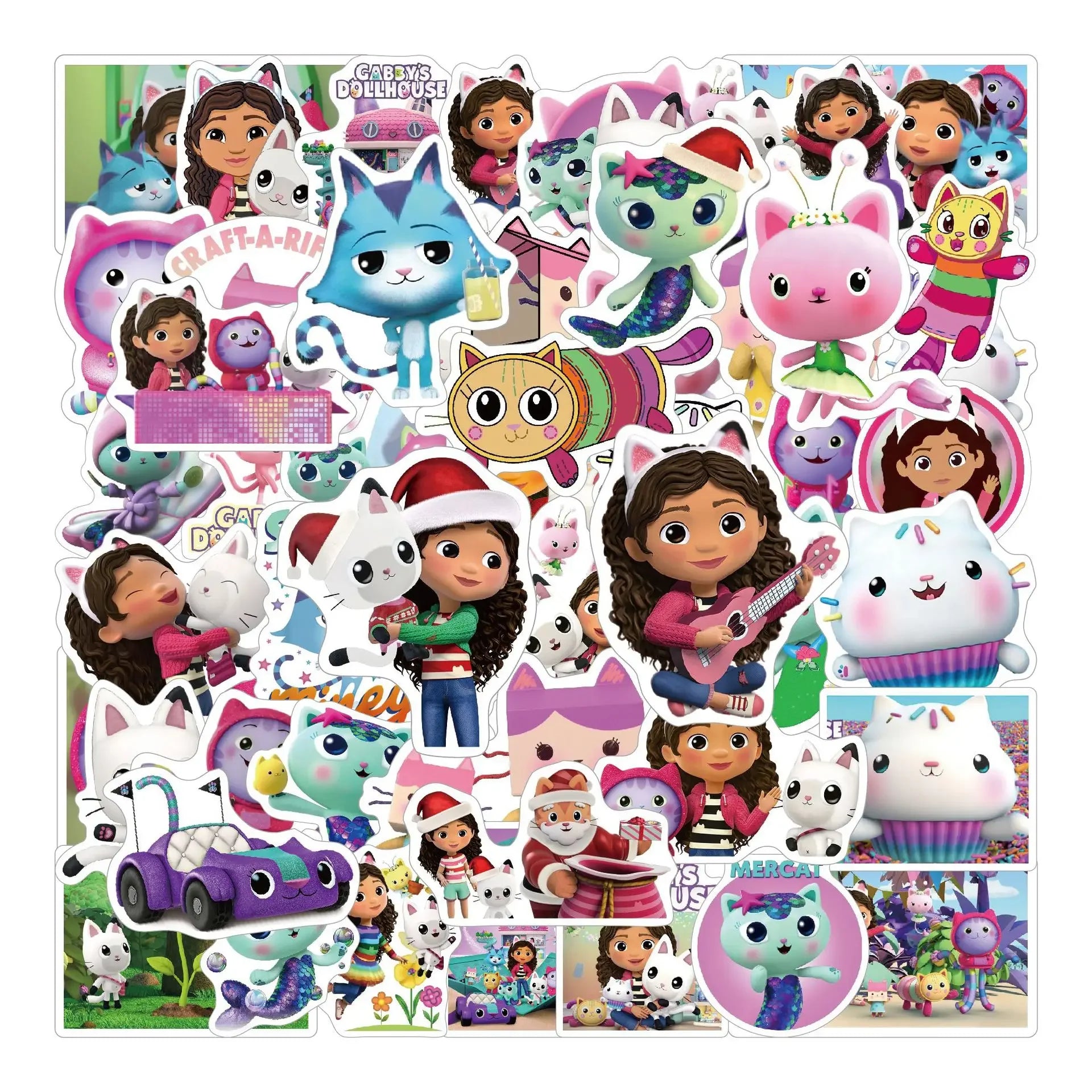 Autocollants de décoration de maison de poupée Gabby, 10 pièces/30 pièces/50 pièces, dessin animé, fournitures de fête d'anniversaire, cadeaux pour enfants garçons et filles, DIY bricolage