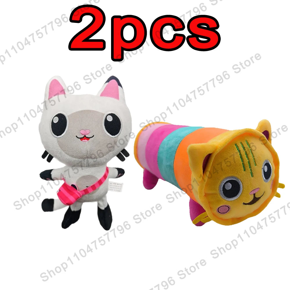 8 pièces Nouveaux porte-clés en peluche Maison de poupée Gabby, animaux en peluche Mercat, chat souriant, chat de voiture, chat câlin, cadeau d'anniversaire pour fille Gaby