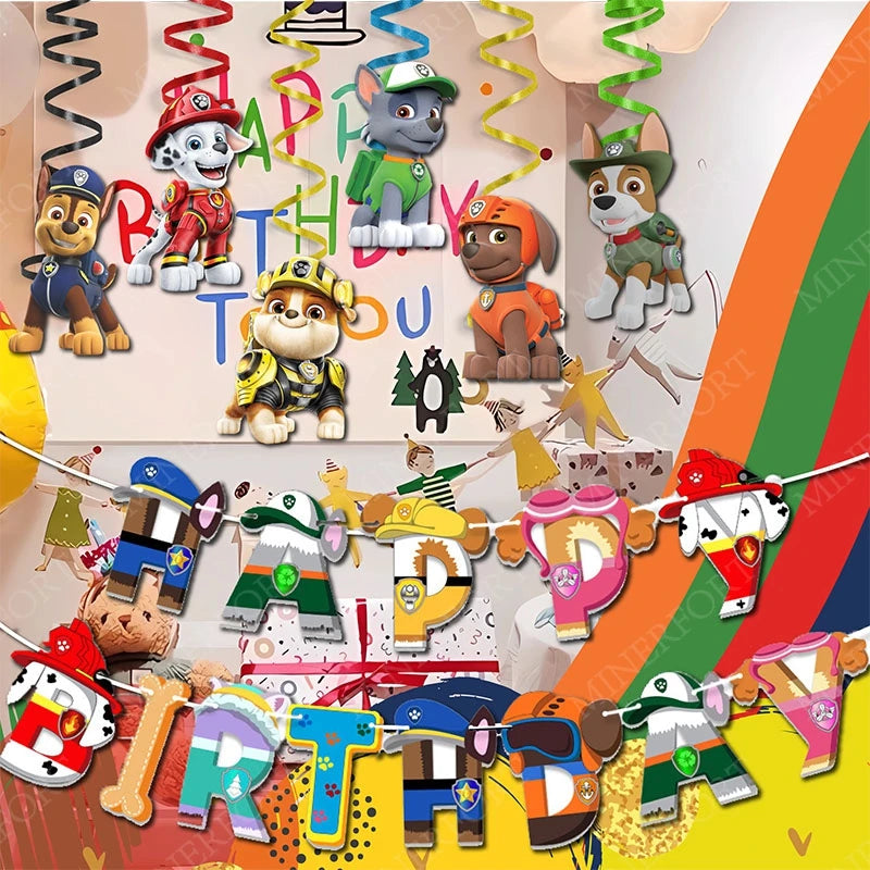 Bannière en spirale sur le thème de la Pat' Patrouille, combinaison de dessins animés mignons et d'anime pour la décoration de la maison, de la chambre des enfants, de la fête d'anniversaire
