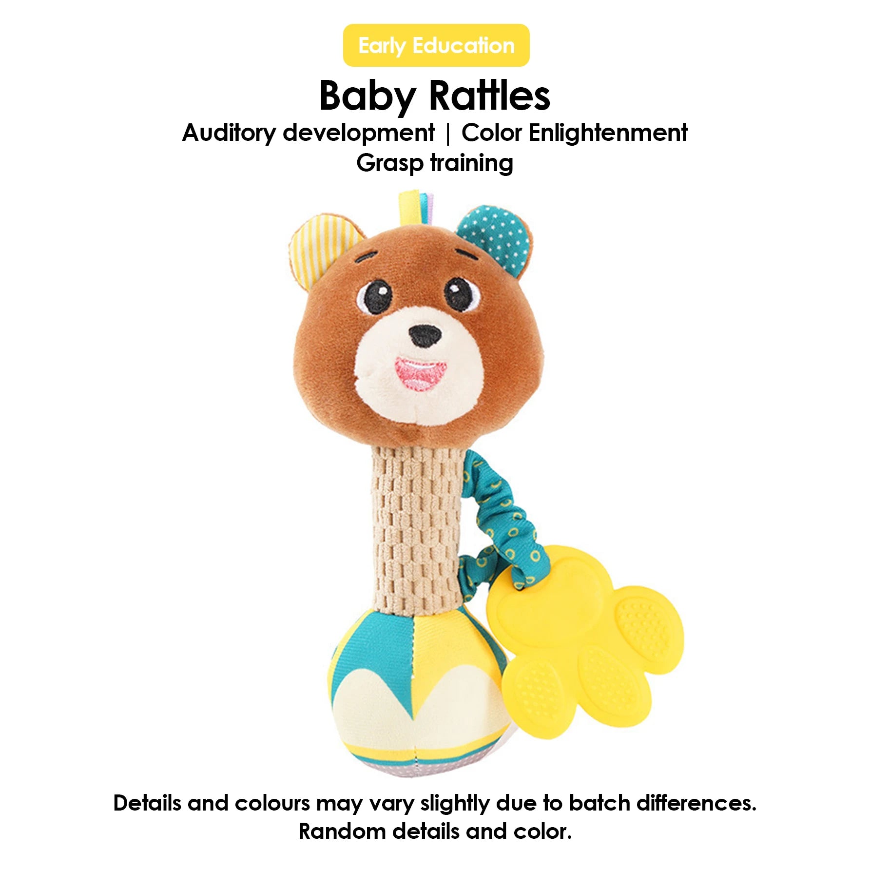 Hochets pour bébé, Animal en peluche doux, poignée à main, jouHochet Peluche Bébé Animal – Jouet Sensoriel à Poignée pour Nouveau-Né de 0 à 24 Mois