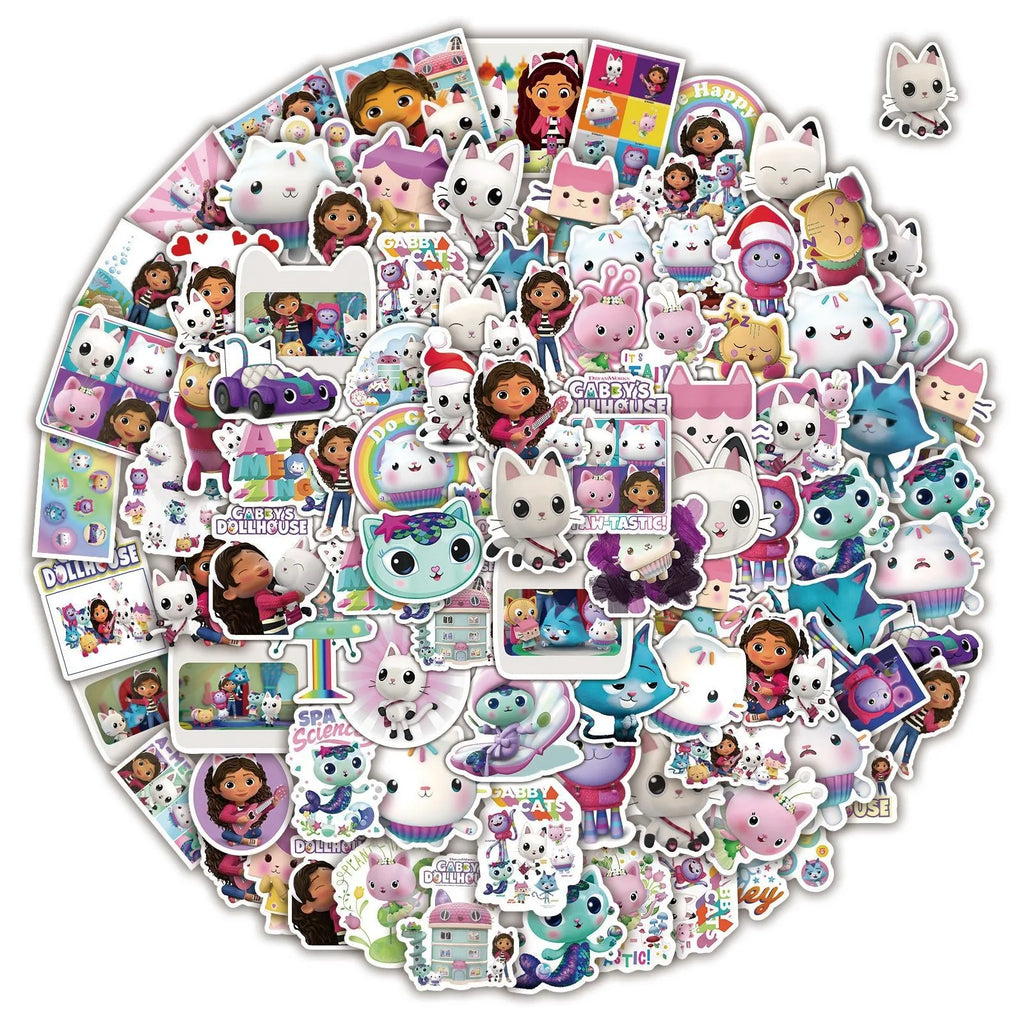 Autocollants pour maison de poupée Gabby, 100 pièces, pour valise, Skateboard, ordinateur portable, bagages, réfrigérateur, téléphone, style de voiture