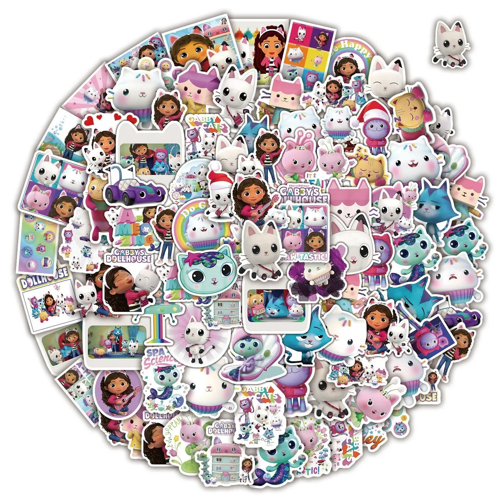 Autocollants pour maison de poupée Gabby, 100 pièces, pour valise, Skateboard, ordinateur portable, bagages, réfrigérateur, téléphone, style de voiture