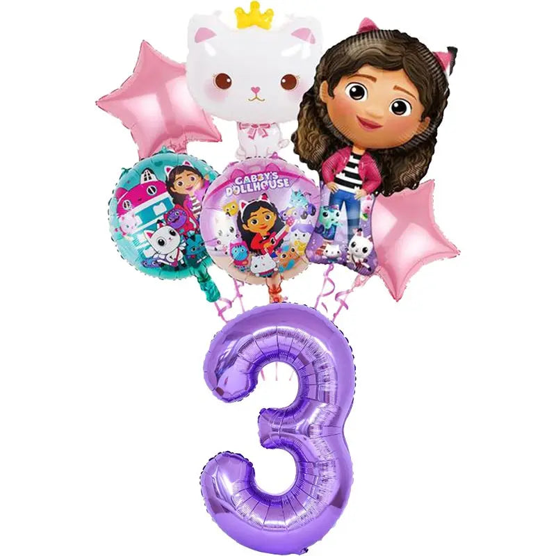 Décoration d'anniversaire Gabby, thème Gabby Dollhouse, vaisselle, assiette, tasse, serviette, nappe, ballon, bannière, toile de fond, fournitures pour fête d'enfants