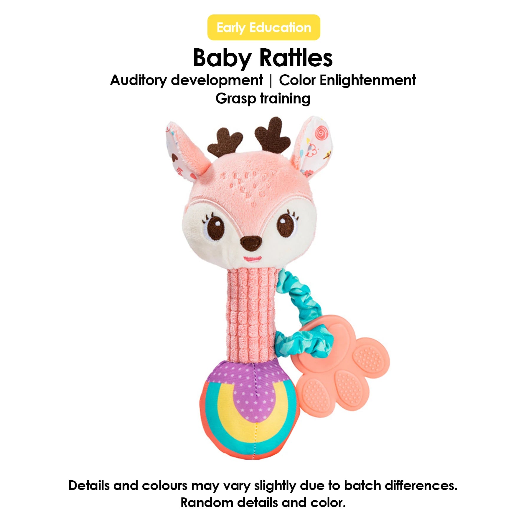 Hochets pour bébé, Animal en peluche doux, poignée à main, jouHochet Peluche Bébé Animal – Jouet Sensoriel à Poignée pour Nouveau-Né de 0 à 24 Mois