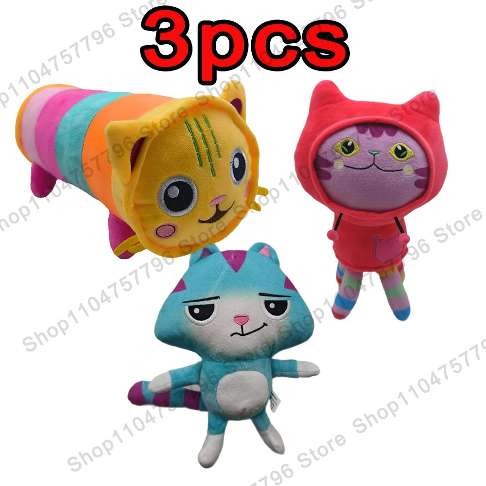 8 pièces Nouveaux porte-clés en peluche Maison de poupée Gabby, animaux en peluche Mercat, chat souriant, chat de voiture, chat câlin, cadeau d'anniversaire pour fille Gaby