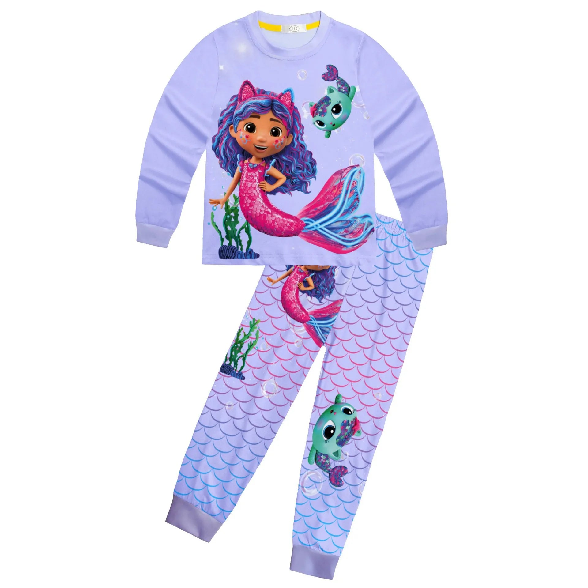 2025Gabby DollHouse filles vêtements dessin animé imprimé pyjamas mignon sirène Gabby's t-shirt pantalon ensemble enfant en bas âge Homewear enfants Anime tenue