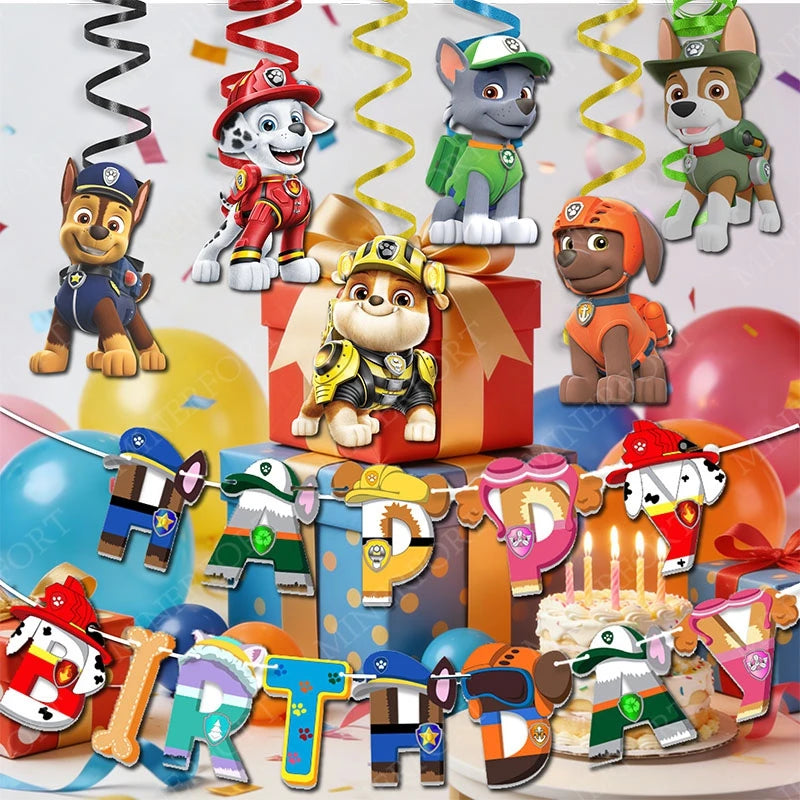 Bannière en spirale sur le thème de la Pat' Patrouille, combinaison de dessins animés mignons et d'anime pour la décoration de la maison, de la chambre des enfants, de la fête d'anniversaire