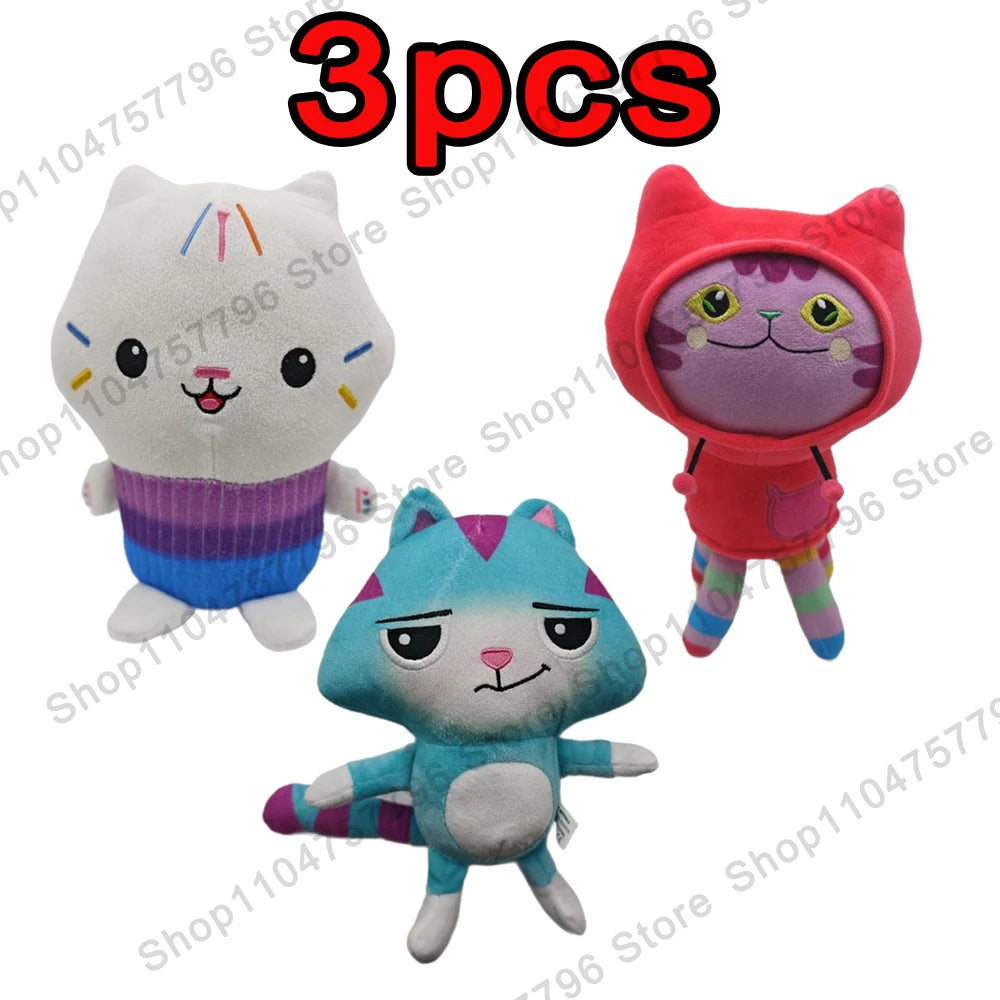 8 pièces Nouveaux porte-clés en peluche Maison de poupée Gabby, animaux en peluche Mercat, chat souriant, chat de voiture, chat câlin, cadeau d'anniversaire pour fille Gaby