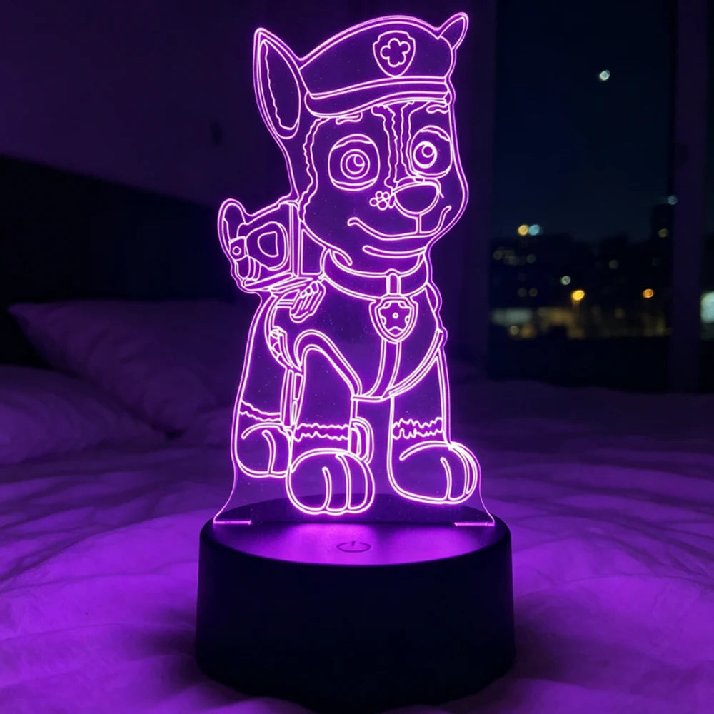 Veilleuse 3D Dog Patrol à télécommande tactile, 7 couleurs, dégradé automatique, veilleuse LED, décoration de la maison, cadeau de Noël pour enfants