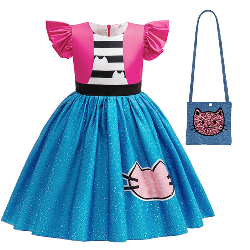Gabby's Dollhouse Vêtements Filles Gabby Cat Robe Filles Robes décontractées mignonnes et bandeau Enfants Enfants Robe de princesse à manches volantes