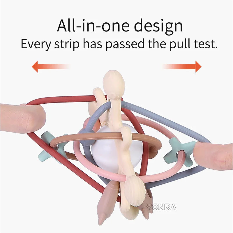 Hochet Montessori en Silicone avec Anneau de Dentition – Jouet Sensoriel et Éveil pour Bébé